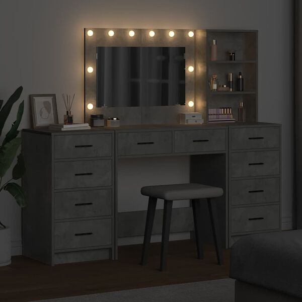 vidaXL Table de Toilette 3 pcs Gris béton Bois d'ingénierie