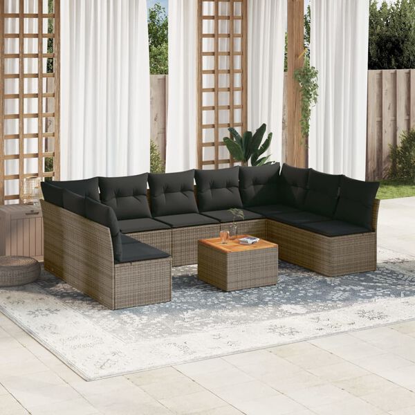 vidaXL Salon de jardin avec coussins 10 pcs gris r&eacute;sine tress&eacute;e