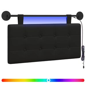 vidaXL T&ecirc;te de lit suspendue Avec lumi&egrave;re LED Noir Simili cuir