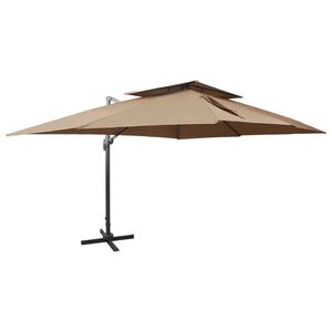 vidaXL Parasol de jardin en porte-&agrave;-faux avec double toit taupe