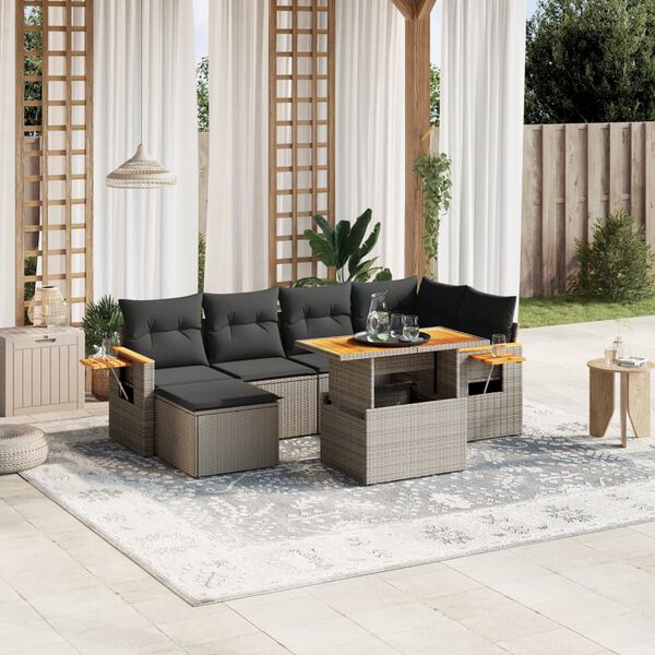 vidaXL Salon de jardin avec coussins 7 pcs gris r&eacute;sine tress&eacute;e