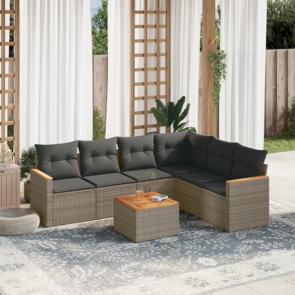 vidaXL Salon de jardin avec coussins 7 pcs gris r&eacute;sine tress&eacute;e