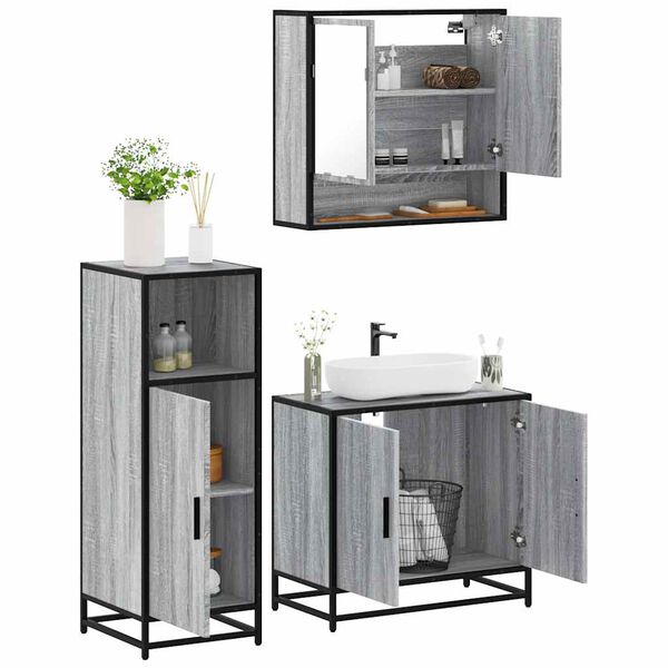 vidaXL Ensemble de meubles de salle de bain 3 pcs Sonoma gris