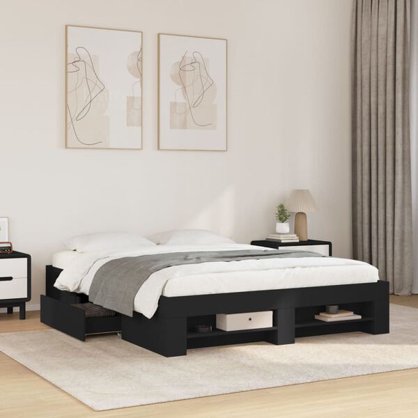 vidaXL Cadre de lit sans matelas noir 160x200 cm bois d'ing&eacute;nierie