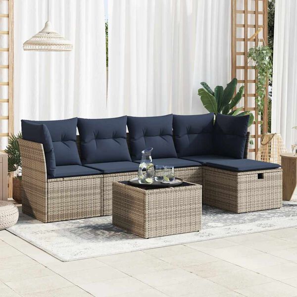 vidaXL Salon de jardin 6 pcs avec coussins gris r&eacute;sine tress&eacute;e