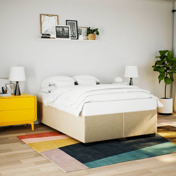 vidaXL Sommier &agrave; lattes de lit avec matelas Cr&egrave;me 140x200 cm Tissu