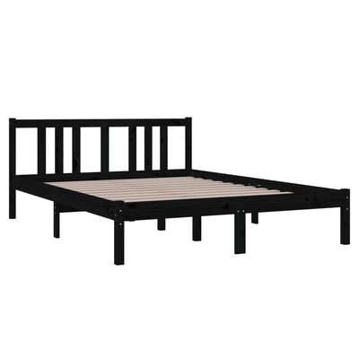 vidaXL Cadre de lit Noir Bois massif 135x190 cm Double