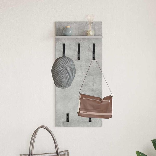 vidaXL Porte-manteau mural avec &eacute;tag&egrave;re Gris b&eacute;ton 40 x 10 x 90 cm