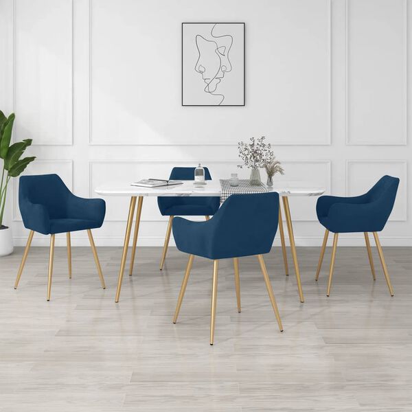 vidaXL Chaises &agrave; manger lot de 4 Bleu Velours