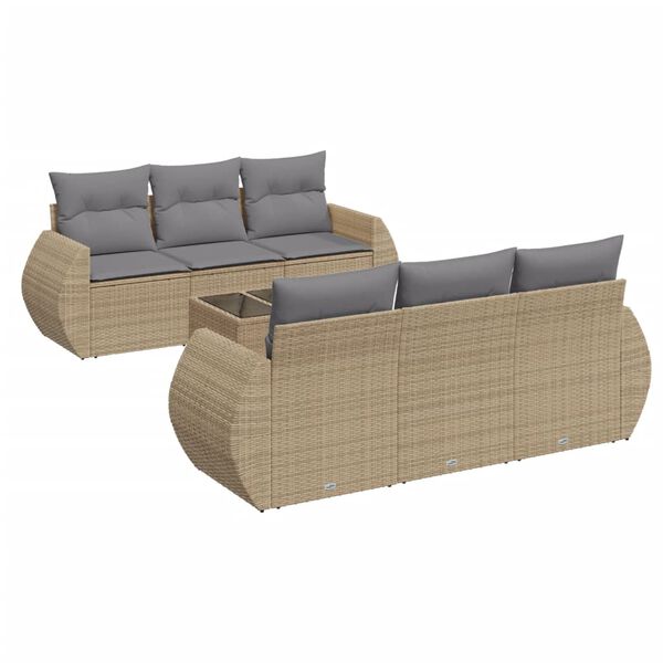 vidaXL Salon de jardin avec coussins 7 pcs beige résine tressée