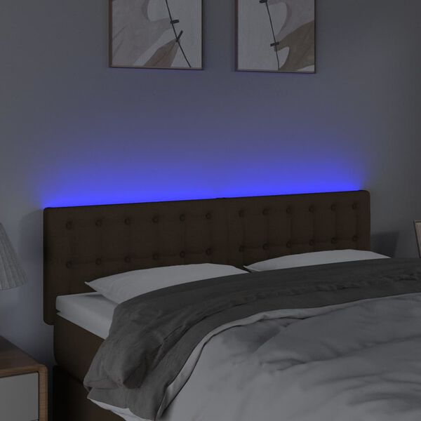 vidaXL T&ecirc;te de lit &agrave; LED Marron Fonc&eacute; 144x5x78/88 cm Tissu