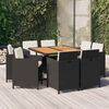 vidaXL Ensemble &agrave; manger de jardin coussins 9pcs R&eacute;sine tress&eacute;e Noir