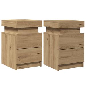vidaXL Tables de chevet avec LED 2 pcs ch&ecirc;ne artisanal bois ing&eacute;nierie