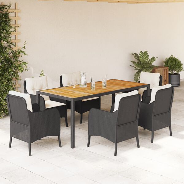 vidaXL Ensemble &agrave; manger de jardin coussins 7pcs Noir R&eacute;sine tress&eacute;e