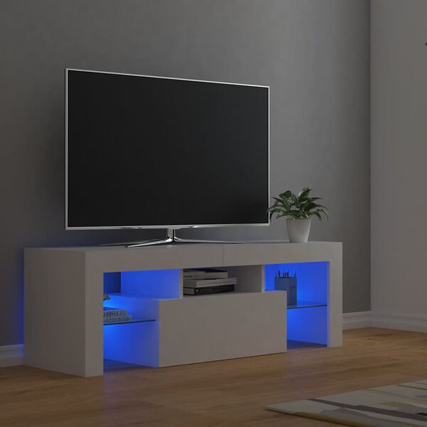 vidaXL Meuble TV avec lumi&egrave;res LED Blanc 120x35x40 cm