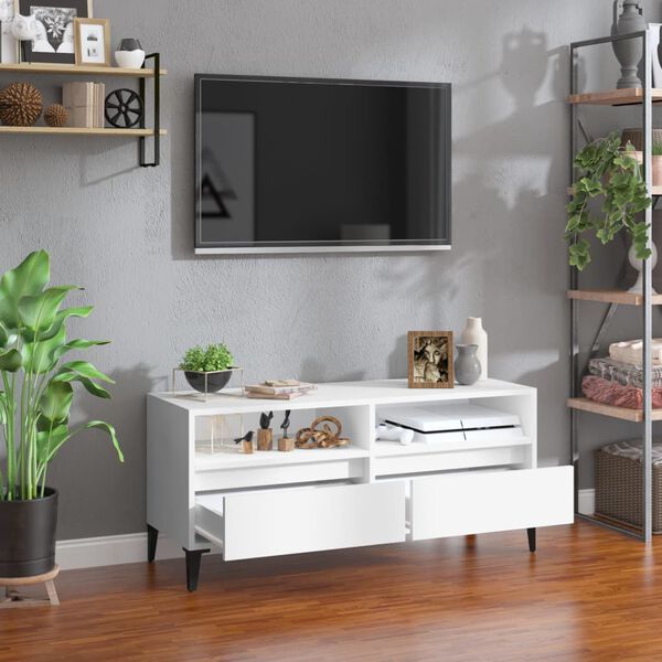 vidaXL Meuble TV blanc 100x34,5x44,5 cm bois d'ingénierie