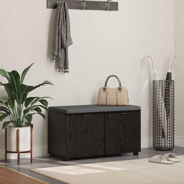 vidaXL Banc d'entr&eacute;e avec coussin Ch&ecirc;ne noir 80 x 46 x 46 cm