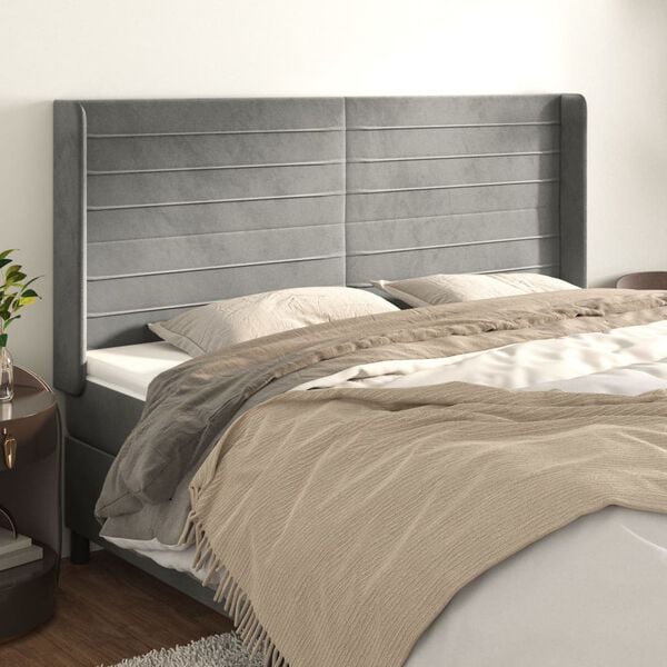 vidaXL T&ecirc;te de lit avec oreilles Gris clair 183x16x118/128 cm Velours