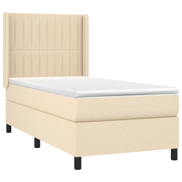 vidaXL Sommier &agrave; lattes de lit matelas et LED Cr&egrave;me 90x190 cm Tissu