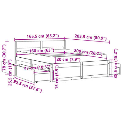 vidaXL Lit avec tiroirs et matelas 160x200 cm bois de pin massif