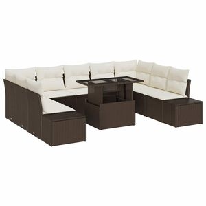 vidaXL Ensemble de canap&eacute; de jardin 10 pc Marron et Cr&egrave;me polyrotin