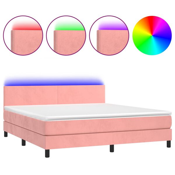 vidaXL Sommier &agrave; lattes de lit avec matelas LED Rose 180x200cm Velours