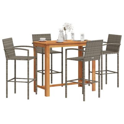 vidaXL Ensemble de bar de jardin 5 pcs gris bois massif acacia rotin