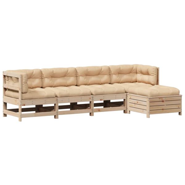 vidaXL Salon de jardin 5 pcs avec coussins Bois de pin massif