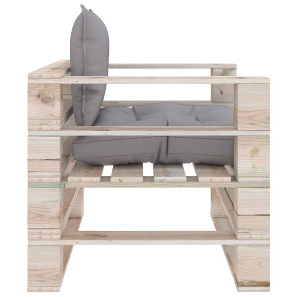 vidaXL Canap&eacute; palette de jardin avec coussins gris Bois de pin