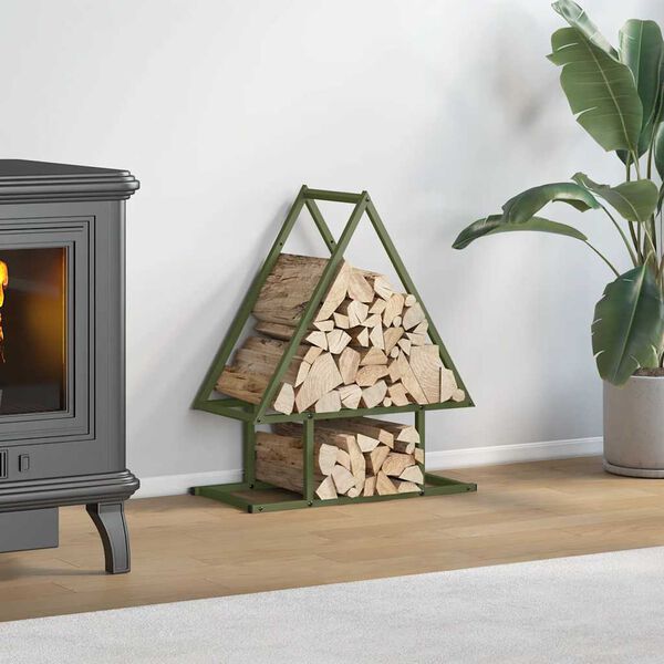 vidaXL Portant de bois chauffage vert olive 50x25x60 cm