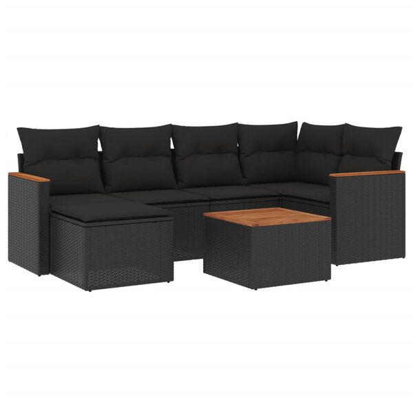 vidaXL Salon de jardin 7 pcs avec coussins noir r&eacute;sine tress&eacute;e