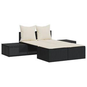 vidaXL Chaise longue double avec coussins noir r&eacute;sine tress&eacute;e
