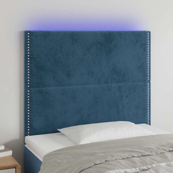 vidaXL T&ecirc;te de lit &agrave; LED Bleu fonc&eacute; 100x5x118/128 cm Velours
