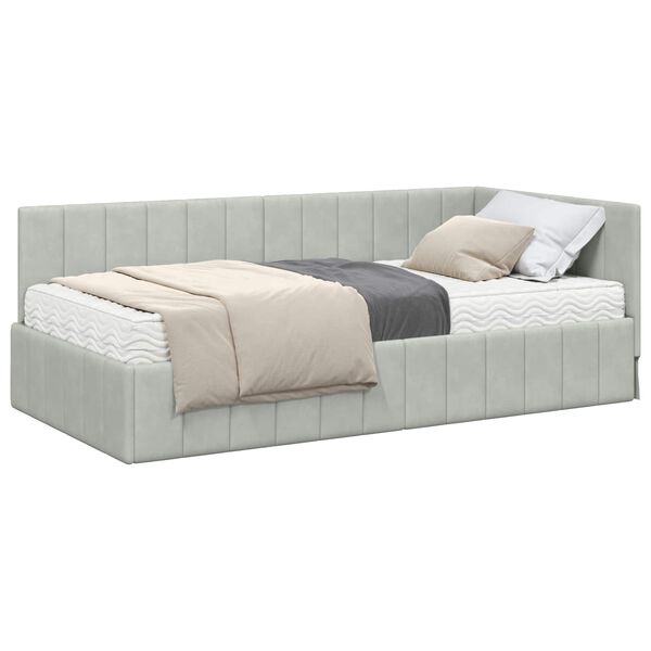 vidaXL Cadre de lit d'angle avec matelas 2 pcs Gris clair Velours