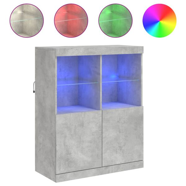 vidaXL Buffet avec lumi&egrave;res LED gris b&eacute;ton 81x37x100 cm