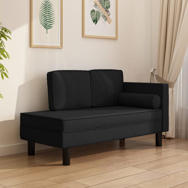 vidaXL Chaise longue avec coussins et traversin noir tissu