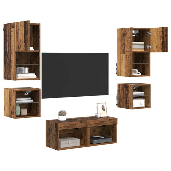 vidaXL Meubles TV muraux 8 pcs Bois ancien Bois d'ing&eacute;nierie