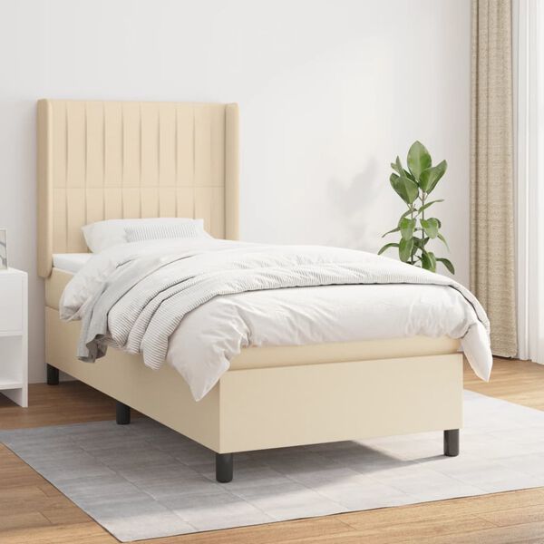 vidaXL Sommier &agrave; lattes de lit et matelas Cr&egrave;me 90x190 cm Tissu