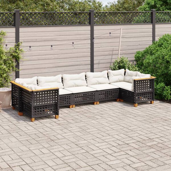vidaXL Salon de jardin 7 pcs avec coussins noir r&eacute;sine tress&eacute;e