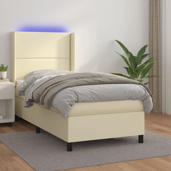vidaXL Sommier &agrave; lattes de lit matelas LED Cr&egrave;me 80x200cm Similicuir