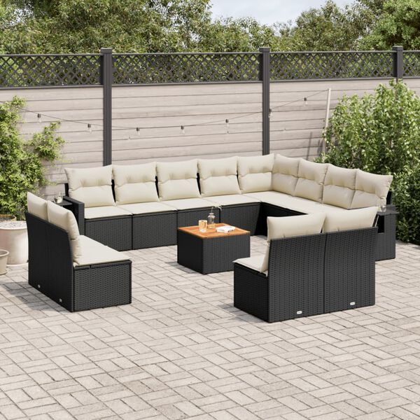 vidaXL Salon de jardin avec coussins 13 pcs noir r&eacute;sine tress&eacute;e