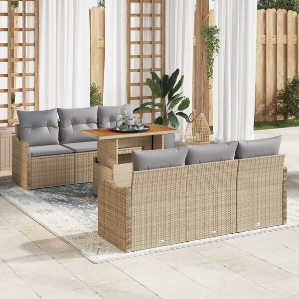 vidaXL Ensemble de canap&eacute; de jardin 7 pcs Beige et Gris clair