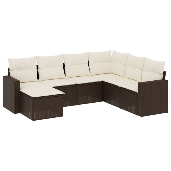 vidaXL Salon de jardin avec coussins 7 pcs marron r&eacute;sine tress&eacute;e