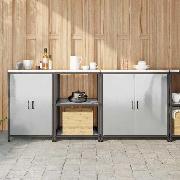 vidaXL Ensemble de rangement cuisine avec étagère 3 pcs Argent Acier