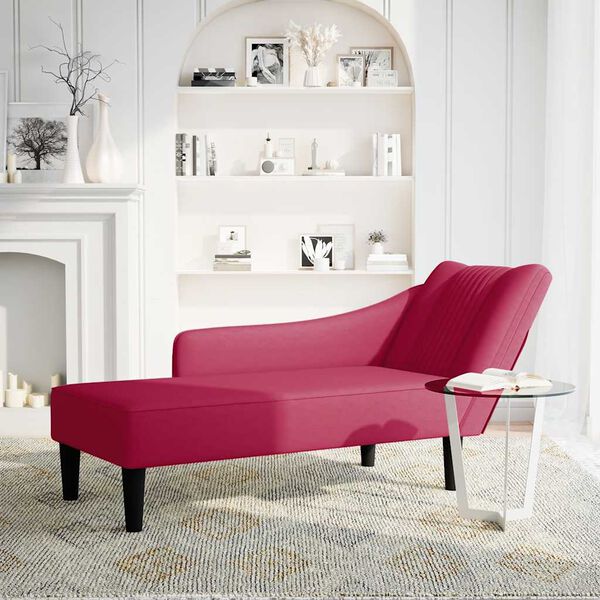 vidaXL Fauteuil long avec accoudoir droit rouge bordeaux velours