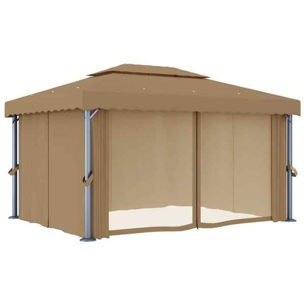 vidaXL Tonnelle avec rideau 4x3 m Taupe Aluminium
