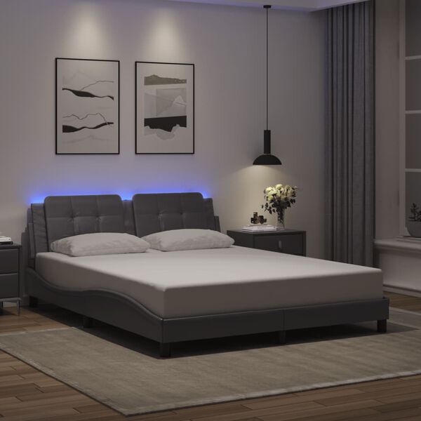 vidaXL Cadre de lit avec LED sans matelas Zadar gris 160x200 cm