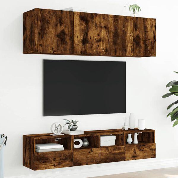 vidaXL Meubles TV muraux 2 pcs ch&ecirc;ne fum&eacute; 40x30x30cm bois d'ing&eacute;nierie