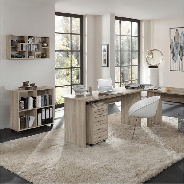 FMD &Eacute;tag&egrave;re sur roulettes pivotantes avec 4 compartiments ch&ecirc;ne