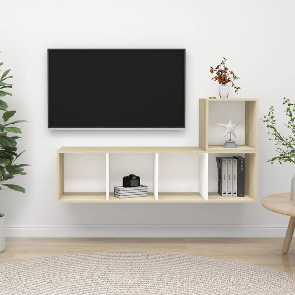 vidaXL Ensemble de meubles TV 2pcs Blanc ch&ecirc;ne sonoma Bois ing&eacute;nierie